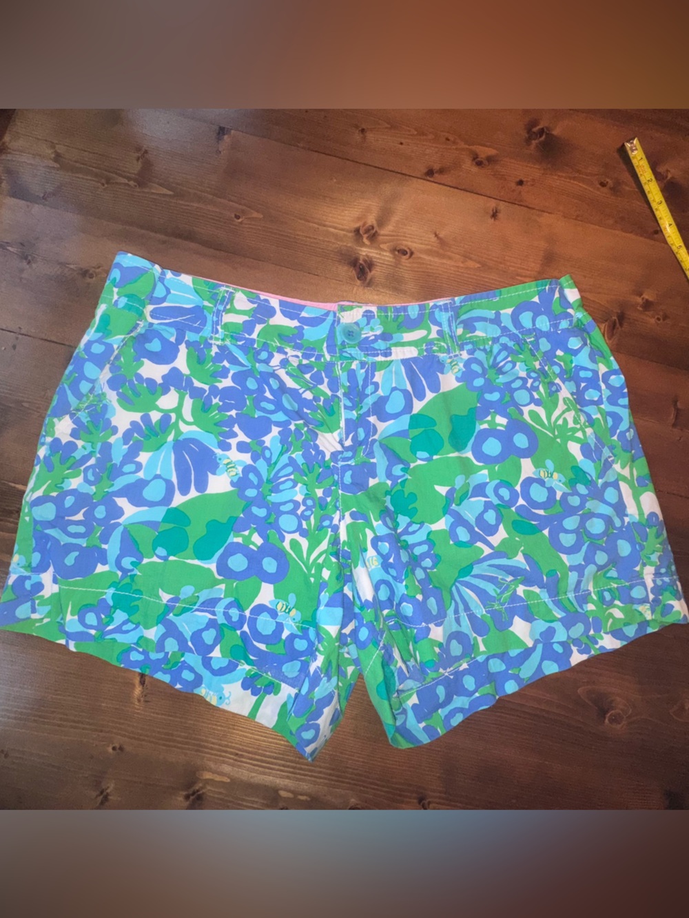 Lilly Pulitzer Pink-Trim Blue & Green Floral Shorts Sz 14